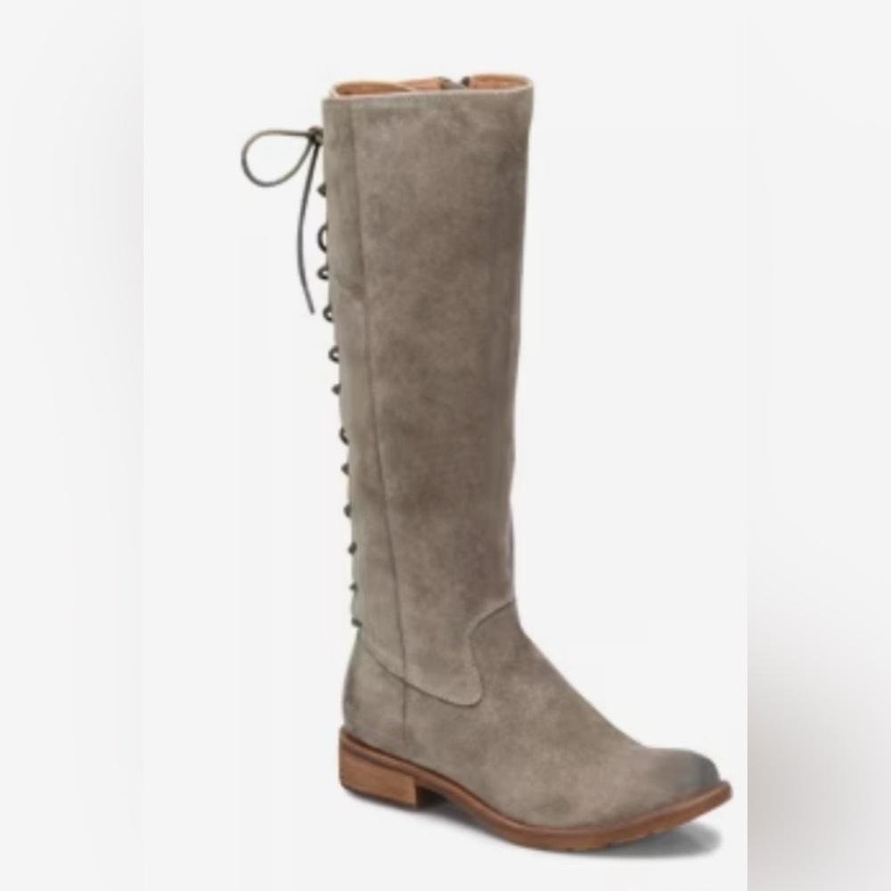 Sofft Sharnell II Boot Gray Suede Knee-High Boots Lace Up Back Leather